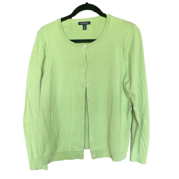 Lands' End Sweaters - Lands End cotton crew neck cardigan lime green Size large 14-16 Classic preppy